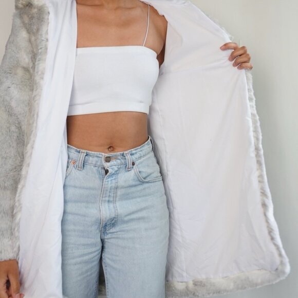 NEW Fuzzy Soft Grey White Hooded Jacket | Faux Fur Cozy Jacket - Picture 2 of 7